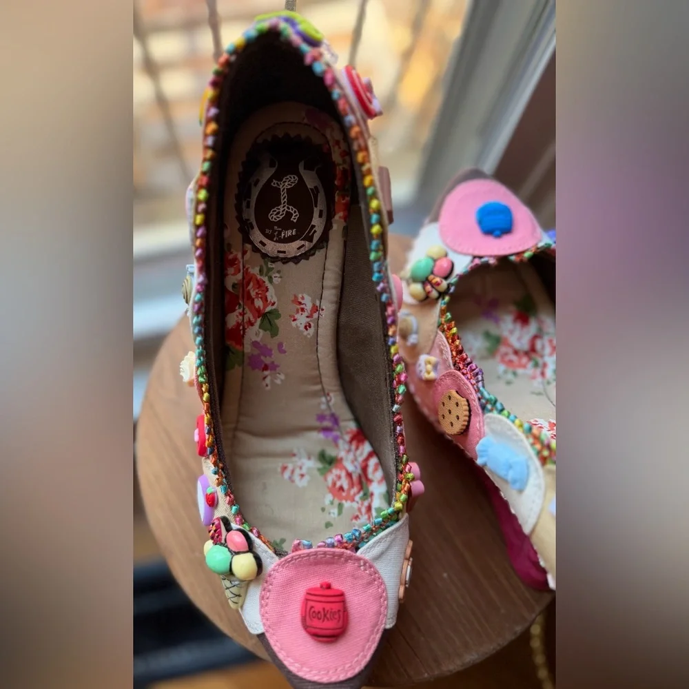 Custom One of a Kind Hand-Adorned Statement Wedge in Sweet Treats Theme. 7/7.5